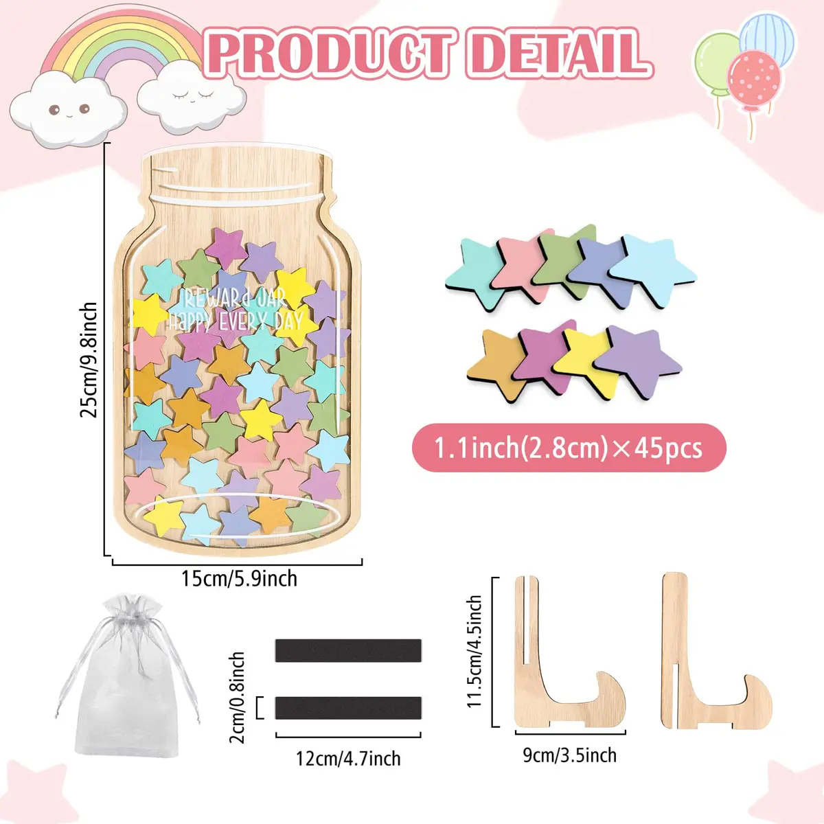 GoClimber Magnetic Reward Jar, Star Reward System for Kids, Behavior Management, Classroom & Home, 5.9*9.5in | Magnetic Star Rewards - view 2