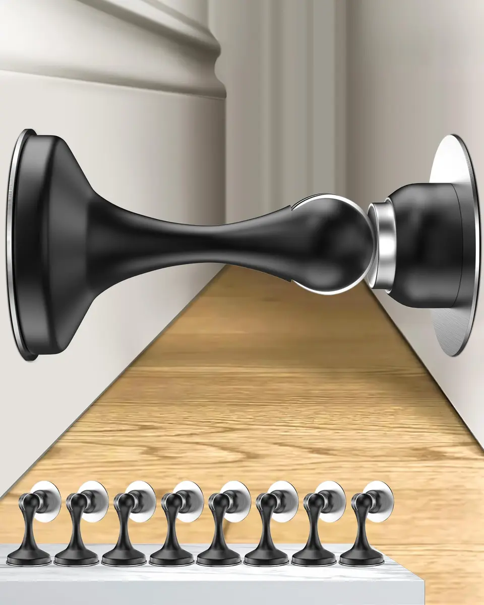 Crosize Magnetic Door Stoppers 8 Pack, Stainless Steel, Black | Strong Magnetism for Wall Protection - main product image