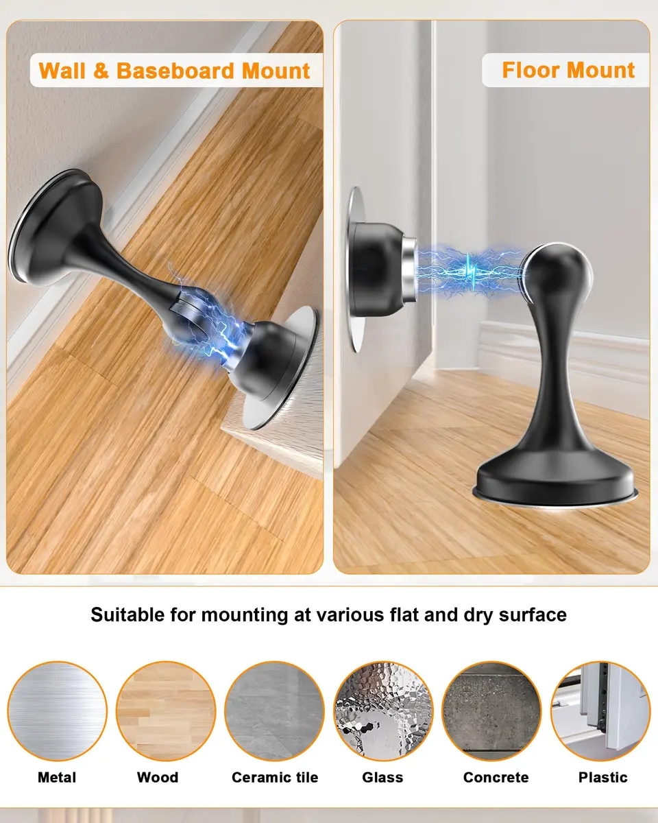 Crosize Magnetic Door Stoppers 8 Pack, Stainless Steel, Black | Strong Magnetism for Wall Protection - view 5