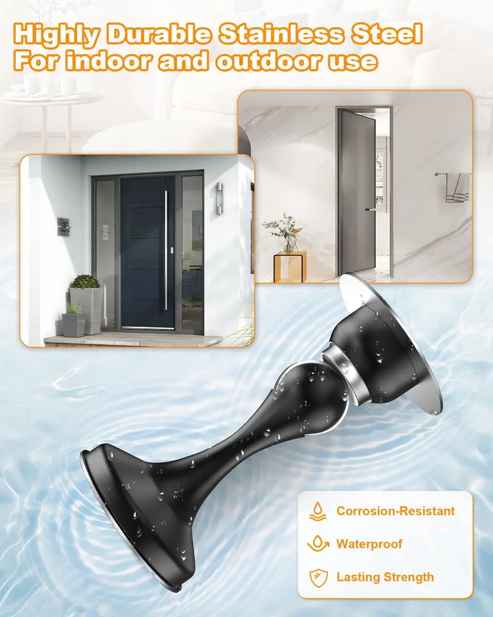 Crosize Magnetic Door Stoppers 8 Pack, Stainless Steel, Black | Strong Magnetism for Wall Protection - view 6