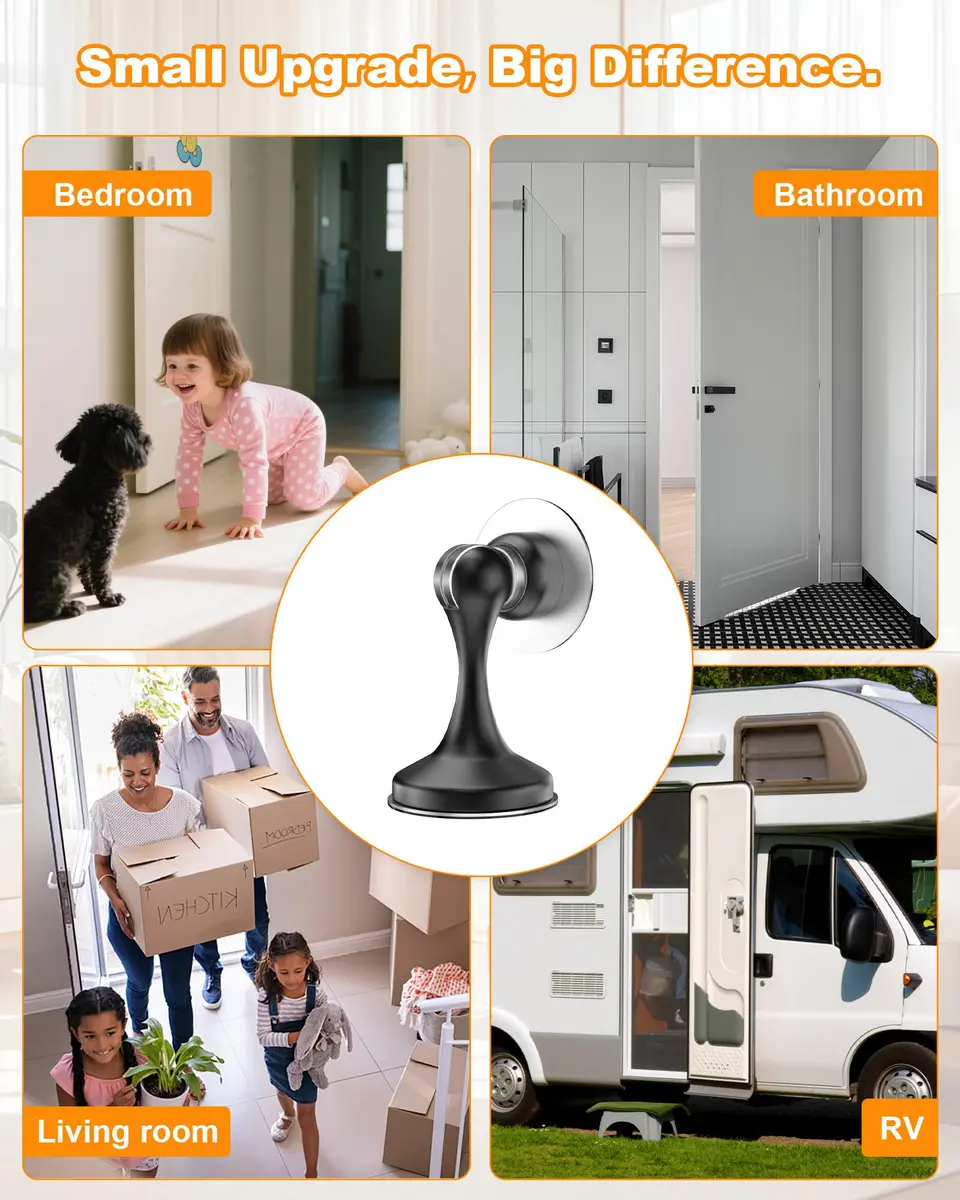 Crosize Magnetic Door Stoppers 8 Pack, Stainless Steel, Black | Strong Magnetism for Wall Protection - view 7