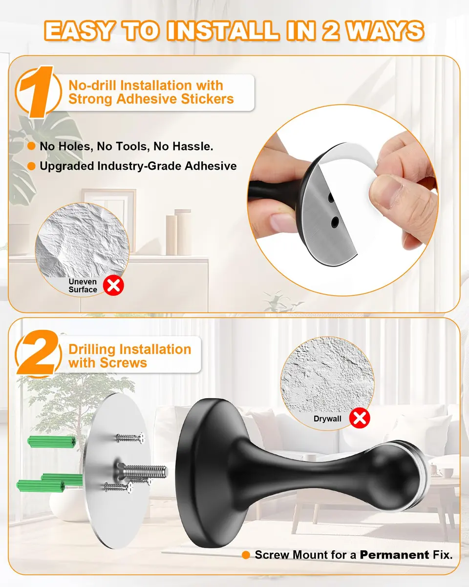 Crosize Magnetic Door Stoppers 8 Pack, Stainless Steel, Black | Strong Magnetism for Wall Protection - view 4
