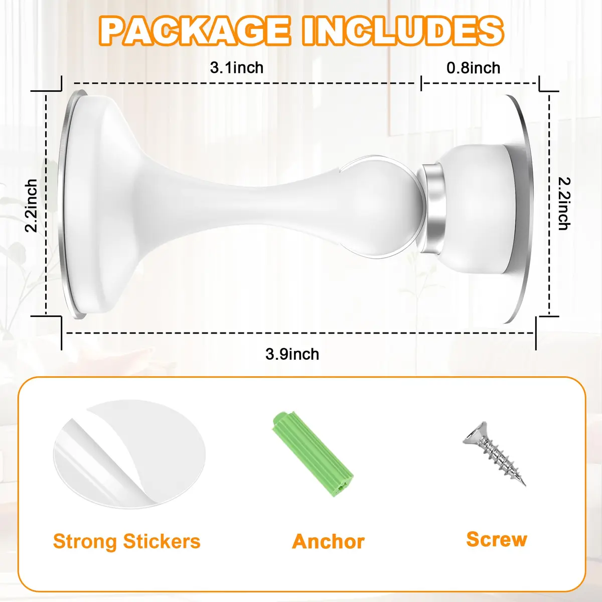 Crosize Magnetic Door Stoppers 8 Pack, Stainless Steel Door Stops, White | Strong Magnetism for Heavy Doors - view 5