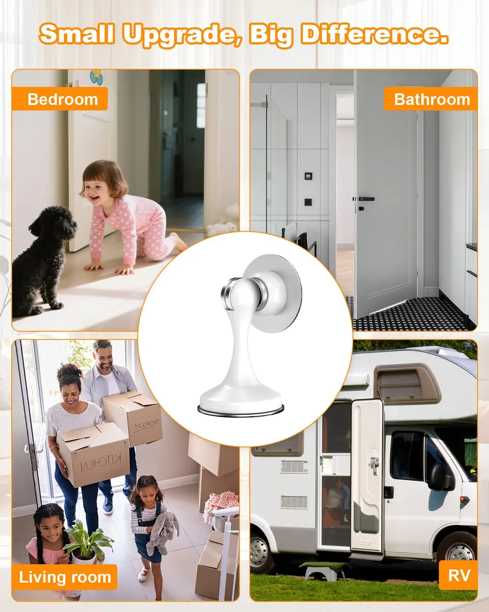 Crosize Magnetic Door Stoppers 8 Pack, Stainless Steel Door Stops, White | Strong Magnetism for Heavy Doors - view 7
