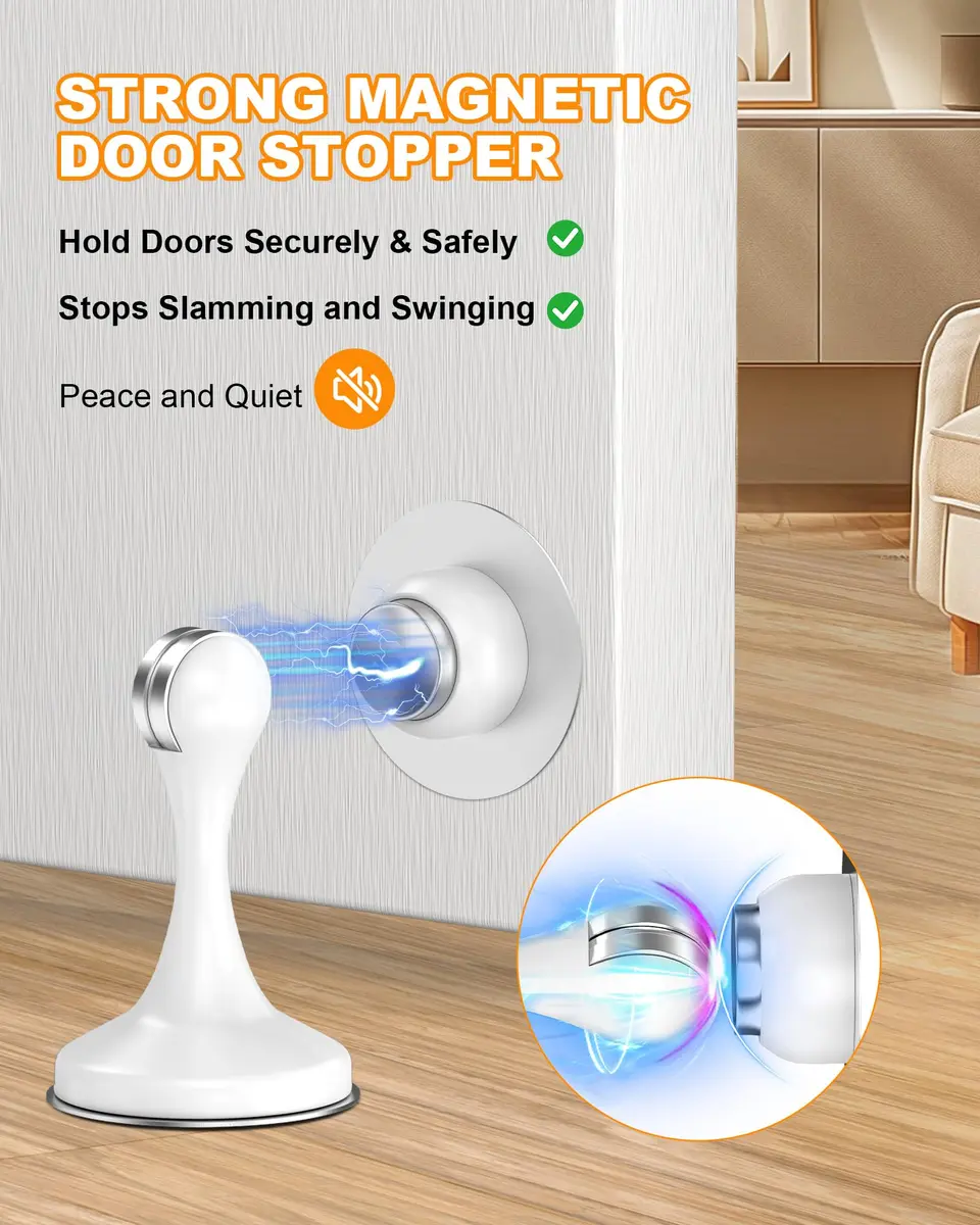 Crosize Magnetic Door Stoppers 8 Pack, Stainless Steel Door Stops, White | Strong Magnetism for Heavy Doors - view 2