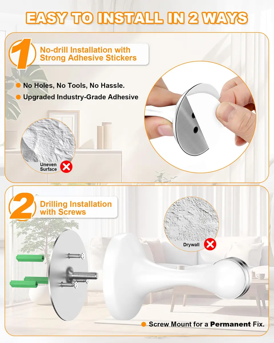 Crosize Magnetic Door Stoppers 8 Pack, Stainless Steel Door Stops, White | Strong Magnetism for Heavy Doors - view 3