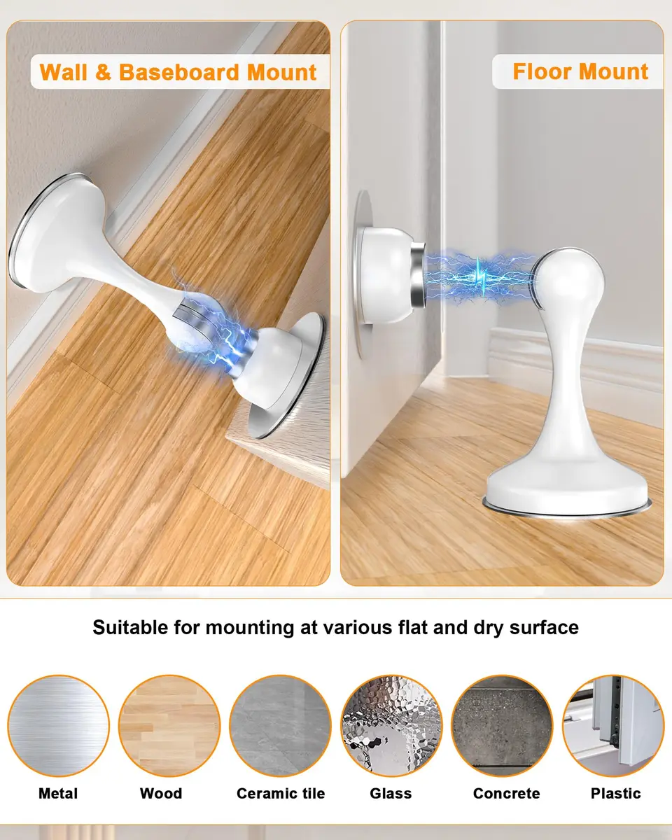 Crosize Magnetic Door Stoppers 8 Pack, Stainless Steel Door Stops, White | Strong Magnetism for Heavy Doors - view 4