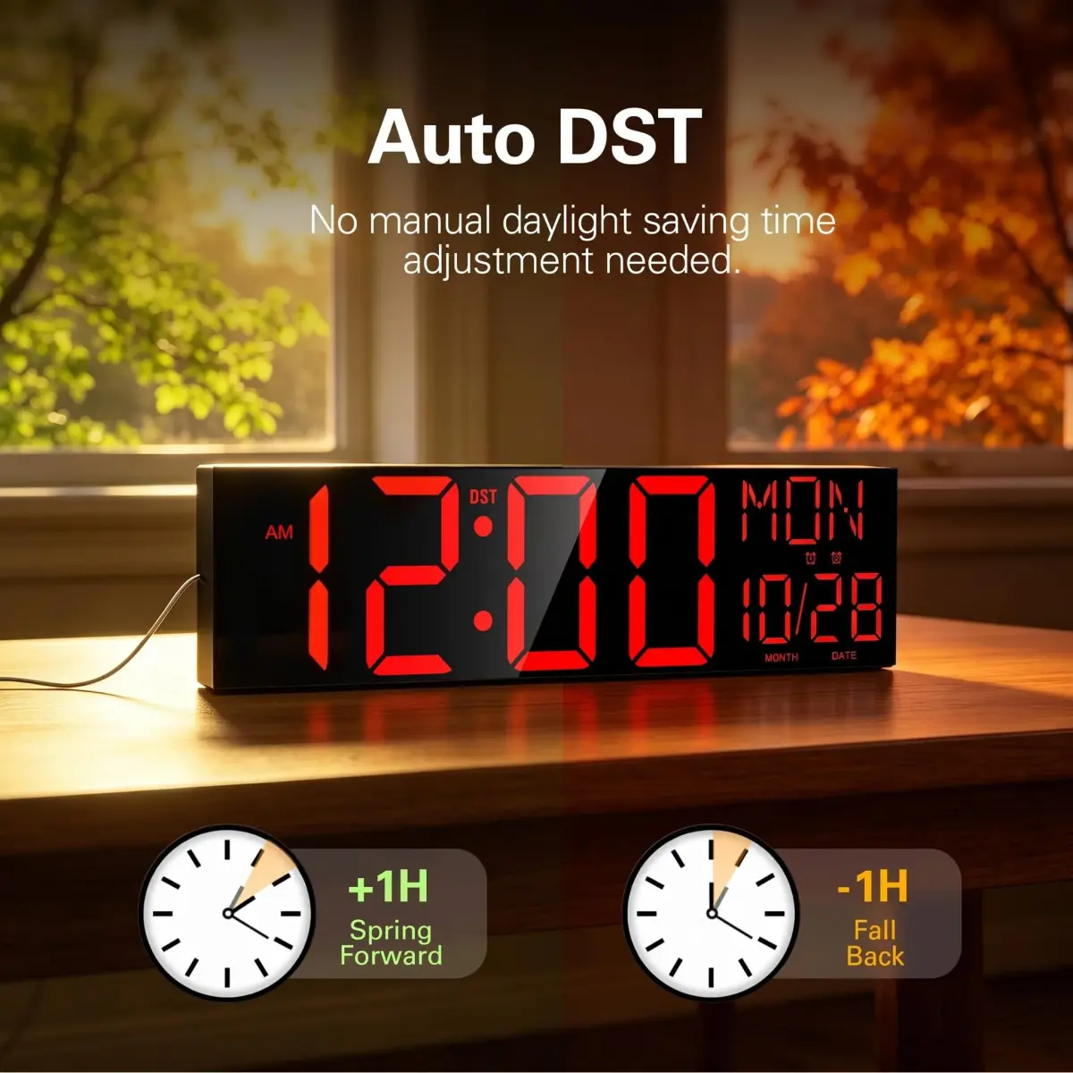 JALL 30-Inch Black Digital Wall Clock with Red Font | Oversize Jumbo LED Display, Date, Day, Temperature - view 4