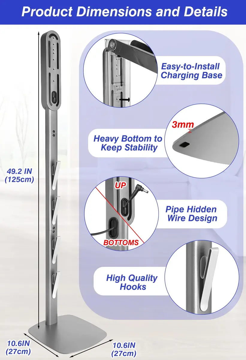 Haturi Metal Vacuum Stand for Dyson Cordless Vacuums | Heavy-Duty Organizer with 4 Hooks - view 7