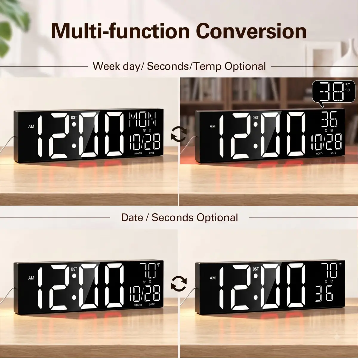 JALL 30-inch White Extra Large Digital Wall Clock with Jumbo LED Display and Remote Control - view 3
