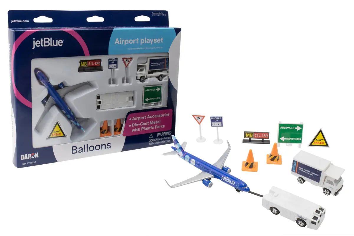 Daron jetBlue A321 Balloons Airport Playset Die-Cast Toy Ages 3+ | Authentic Airport Adventure with Die-Cast Metal - main product image