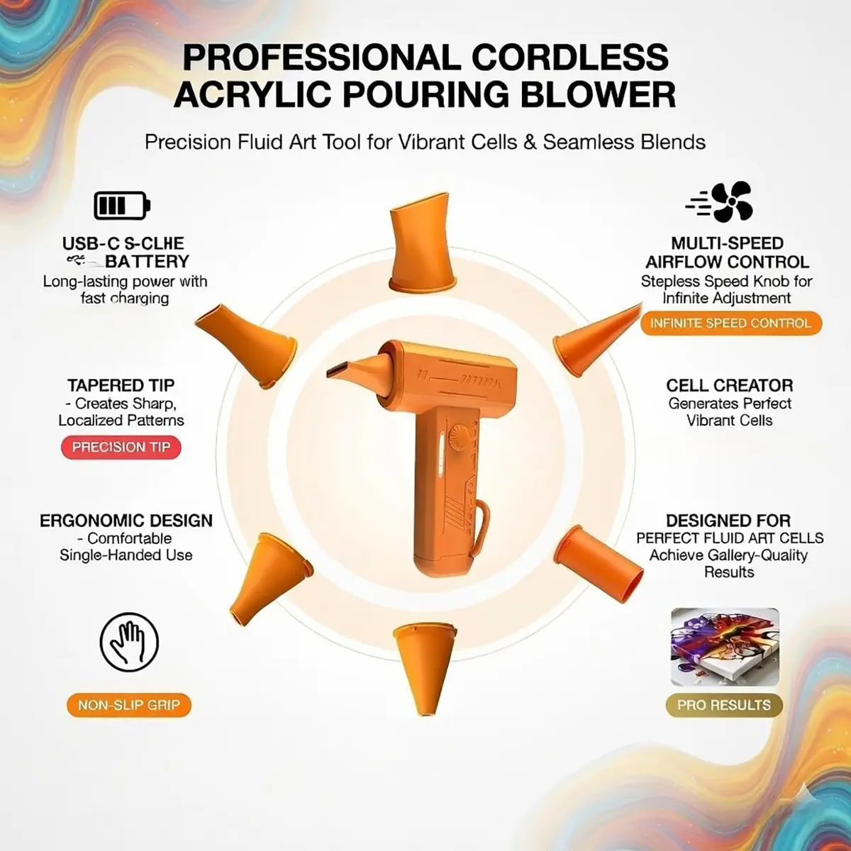 NISITEM Cordless 6-Nozzle Paint Blower | Fluid Art & Dutch Pour Tool, 1 Count - view 5