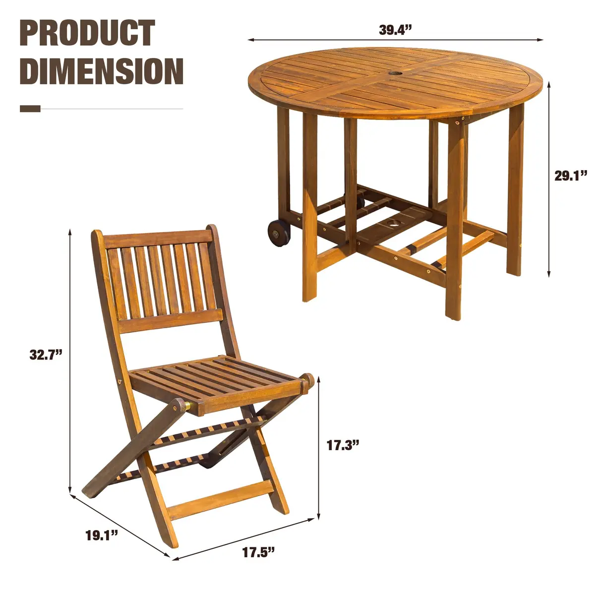 Devoko Acacia Wood Outdoor Patio Folding Table and Chairs Set for 4 | Classic Garden Dining - view 5