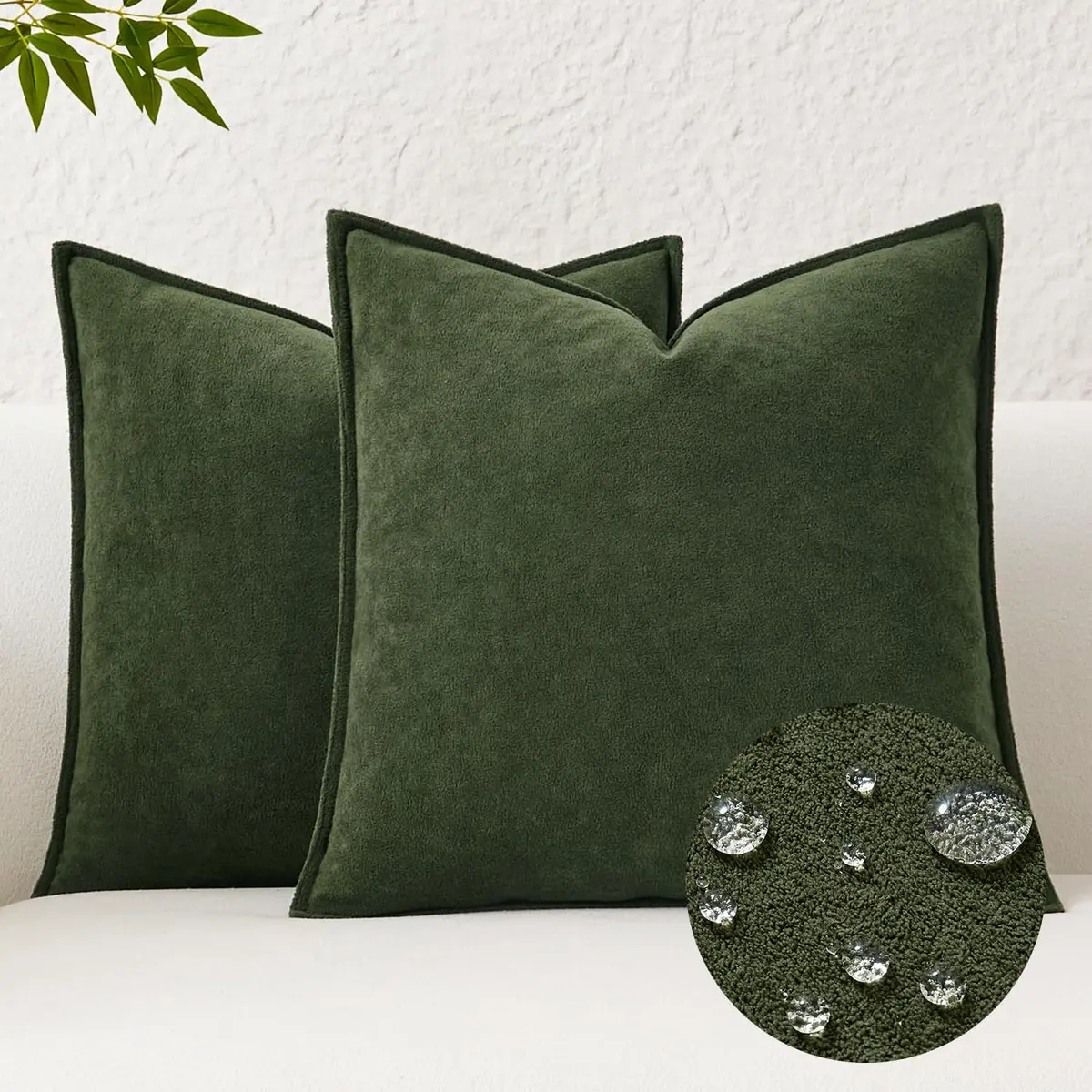 K KEVIN TEXTILE Moss Green 20x20 Inch (50.8x50.8 cm) 2-Pack Waterproof Boucle Pillow Covers | Modern Farmhouse Accent - main product image