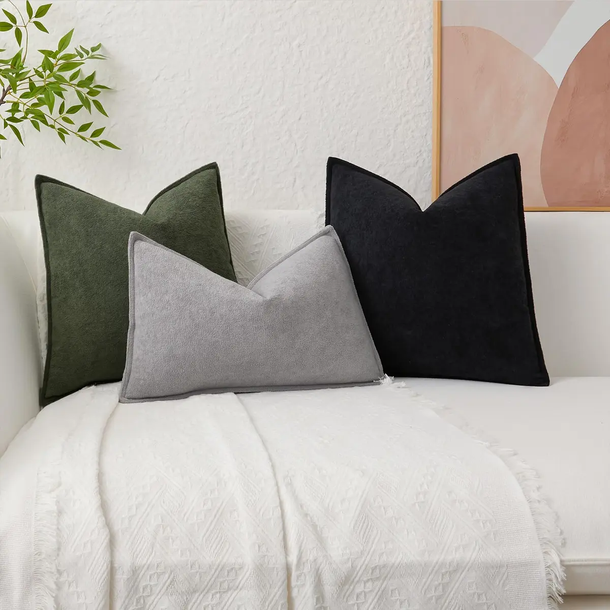 K KEVIN TEXTILE Moss Green 20x20 Inch (50.8x50.8 cm) 2-Pack Waterproof Boucle Pillow Covers | Modern Farmhouse Accent - view 5