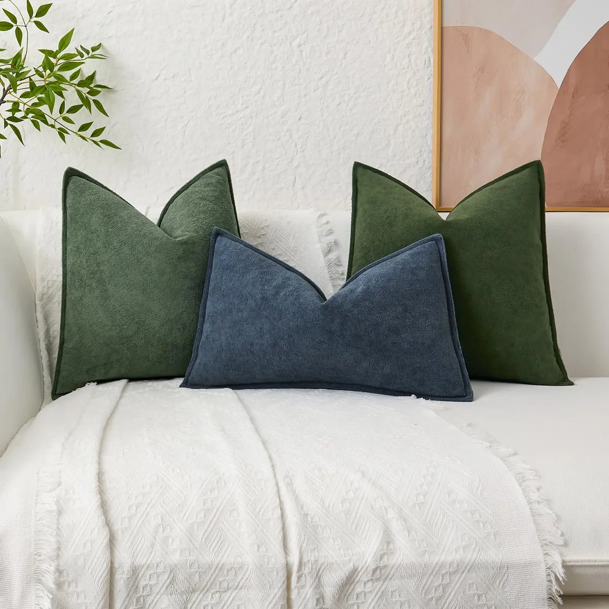 K KEVIN TEXTILE Moss Green 20x20 Inch (50.8x50.8 cm) 2-Pack Waterproof Boucle Pillow Covers | Modern Farmhouse Accent - view 6