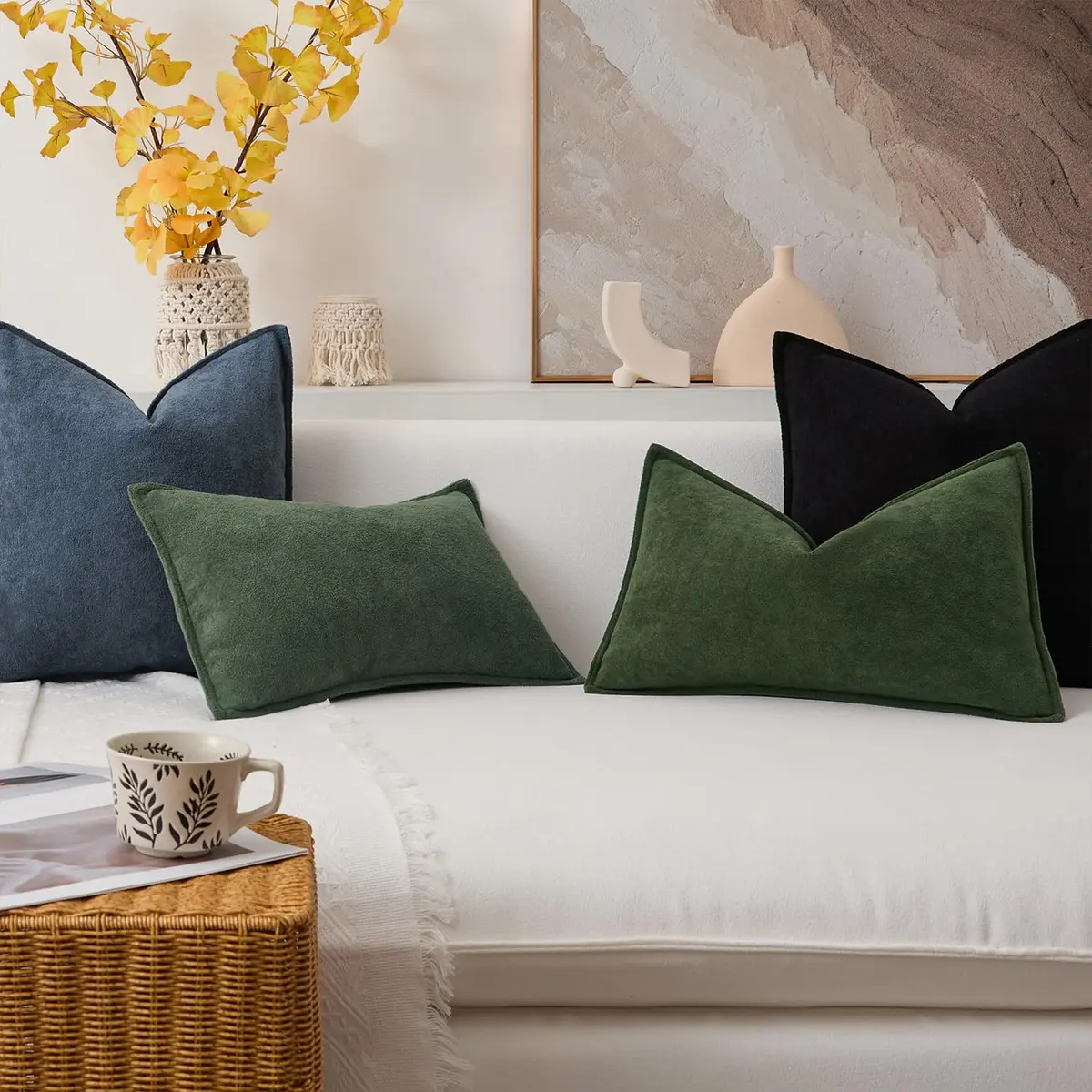 K KEVIN TEXTILE Moss Green 20x20 Inch (50.8x50.8 cm) 2-Pack Waterproof Boucle Pillow Covers | Modern Farmhouse Accent - view 7