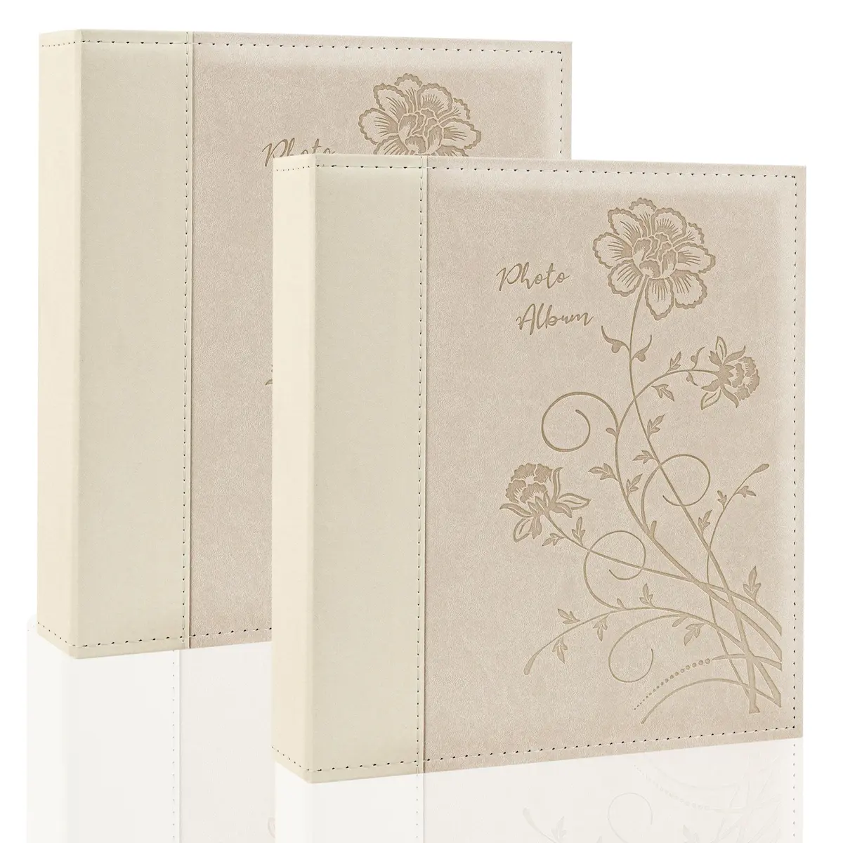 Miaikoe 8x10 Photo Album 2 Packs Beige Leather Cover Holds 100 Vertical Photos | Classic Wedding & Family Picture Book - main product image