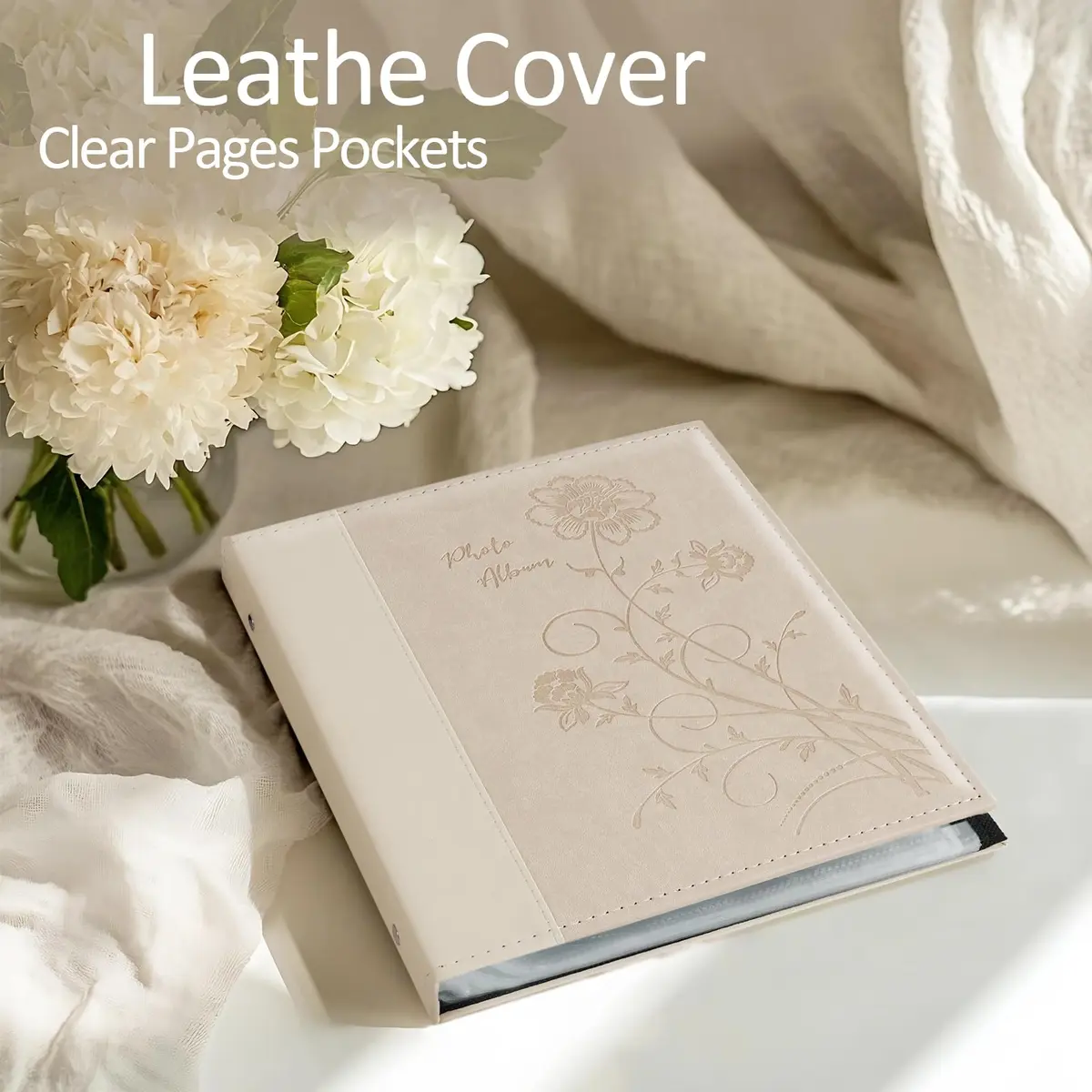 Miaikoe Beige Leather Cover 8x10 Photo Album 100 Vertical Photos | Classic Slip-In Picture Book - view 4