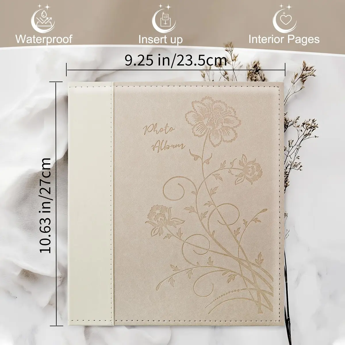 Miaikoe Beige Leather Cover 8x10 Photo Album 100 Vertical Photos | Classic Slip-In Picture Book - view 2