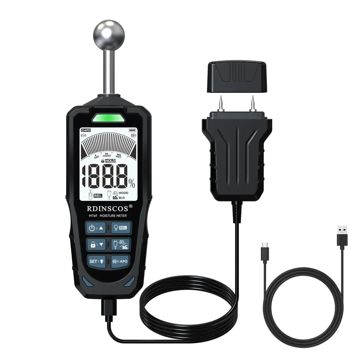 RDINSCOS 2-in-1 Pin & Pinless Moisture Meter | Detects Hidden Dampness in Walls, Wood, Concrete - main product image