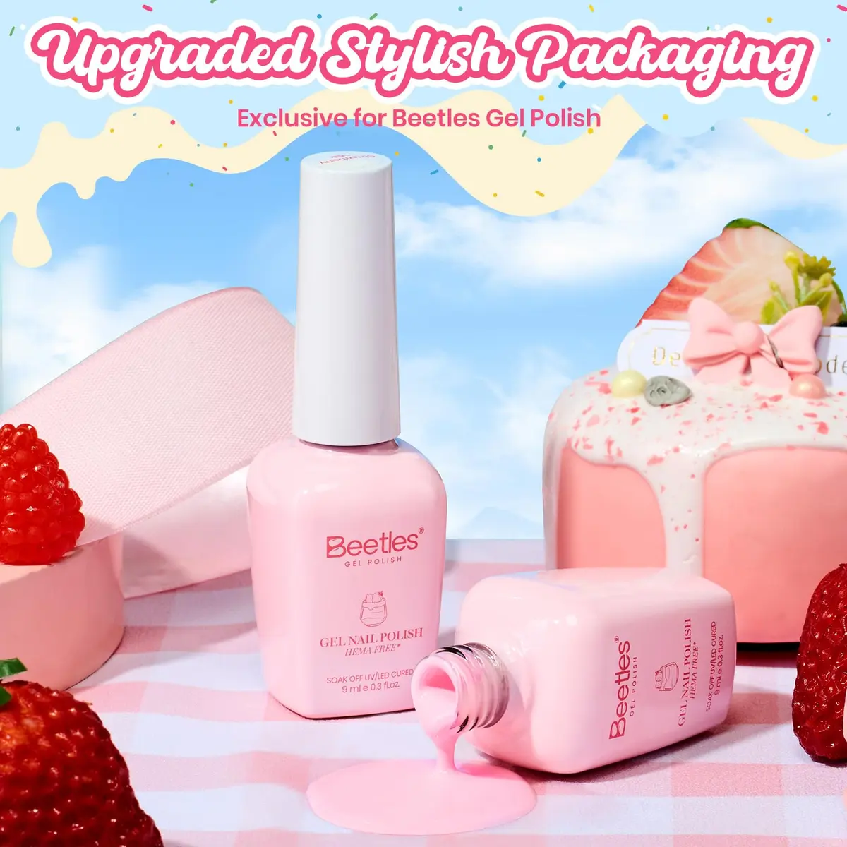 beetles Gel Polish Strawberry Milk Light Pink | Long-Lasting, Gentle, 28 Days Shine - view 5