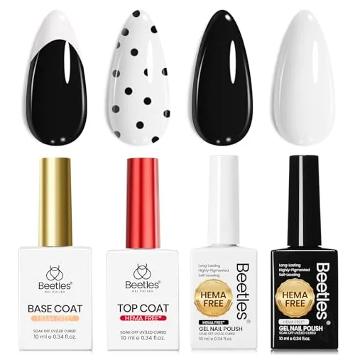 beetles Black White Gel Polish Set - Twin Dialogue Collection, 4x10ML HEMA-FREE with Base & Top Coat - main product image