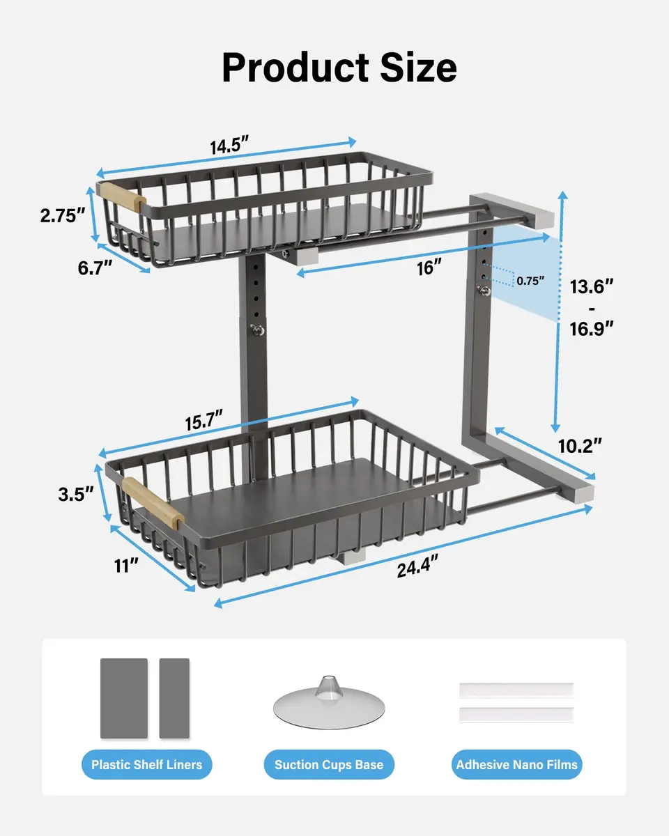 Hahaemall Under Sink Organizer Storage 15.3 x 11.6 x 17 in | Metal 2-Tier Pull Out Rack for Kitchen & Bathroom - view 2