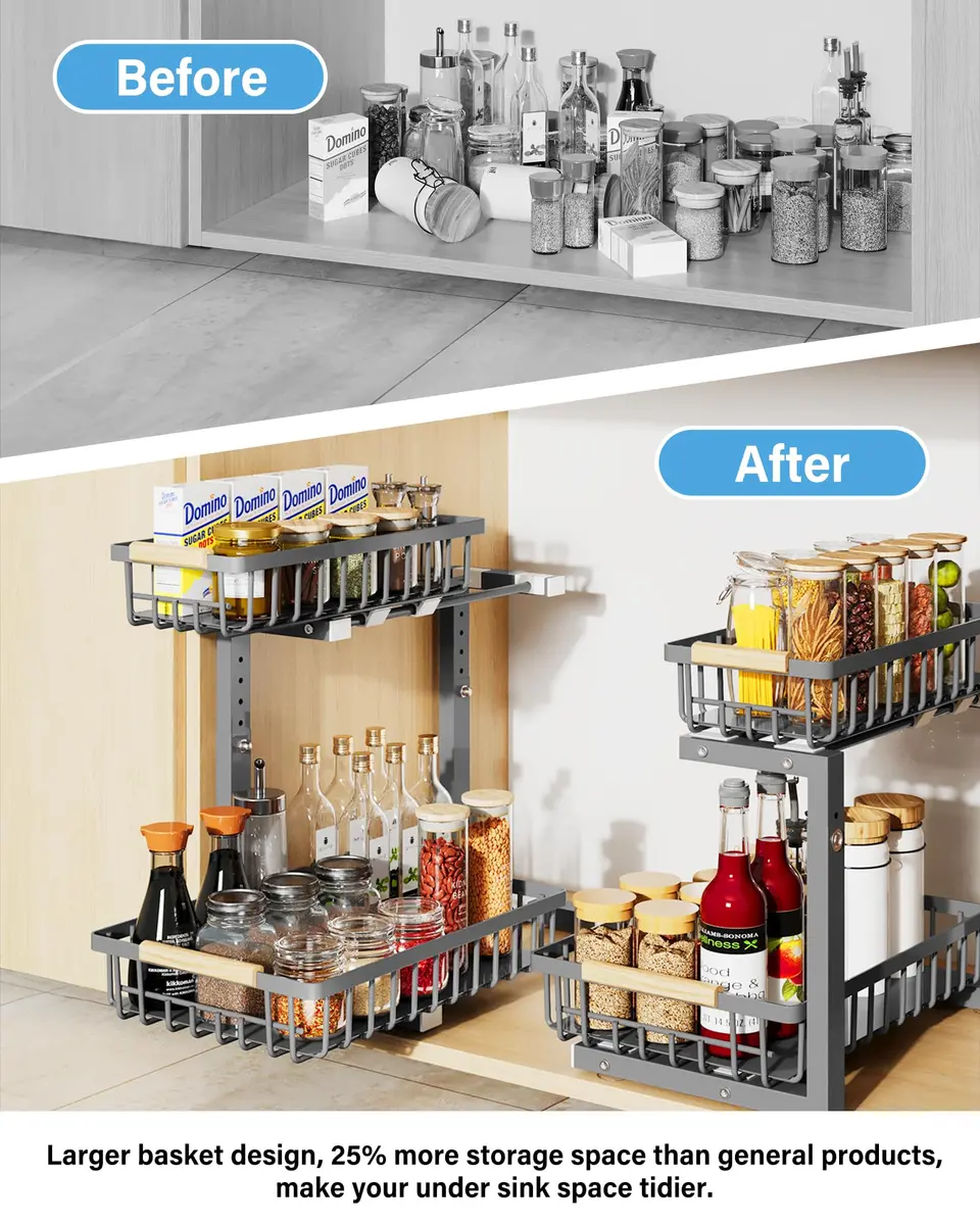 Hahaemall Under Sink Organizer Storage 15.3 x 11.6 x 17 in | Metal 2-Tier Pull Out Rack for Kitchen & Bathroom - view 4