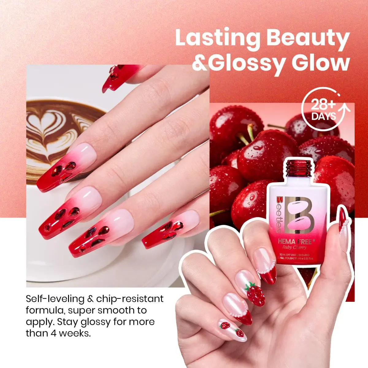 Beetles Gel Polish Ruby Cherry Jelly Red Gel Nail Polish 15ml (0.51 Fl Oz) | Long-Lasting Glossy Finish - view 4