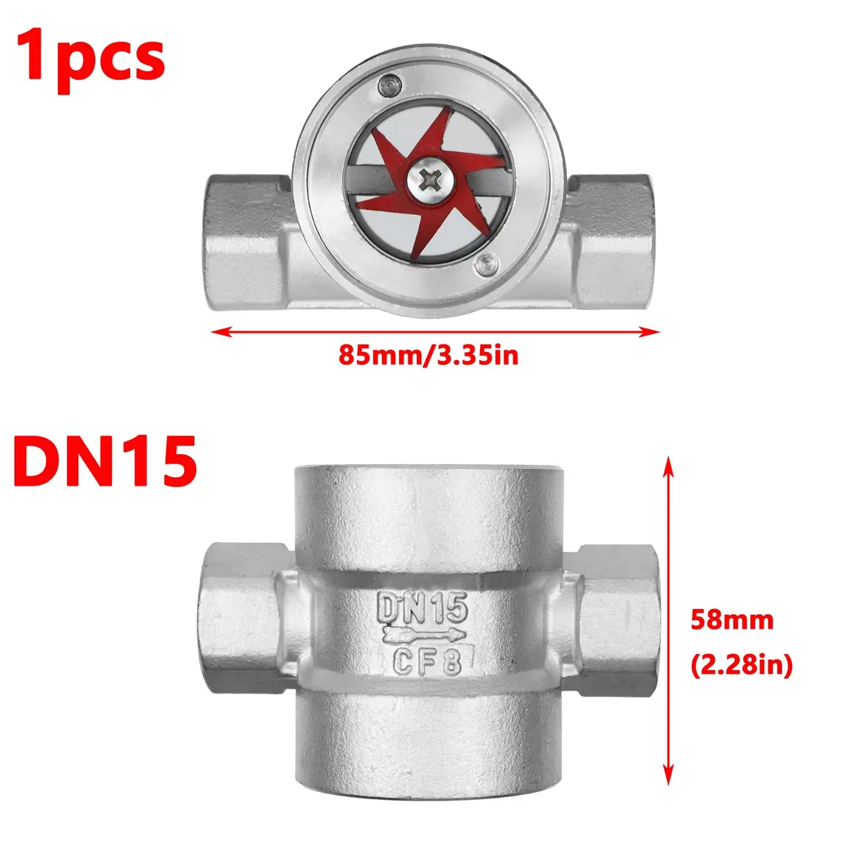 Antrader 1/2" NPT Female Stainless Steel Flow Indicator with Impeller | DN15-1/2" Sight Glass - view 2