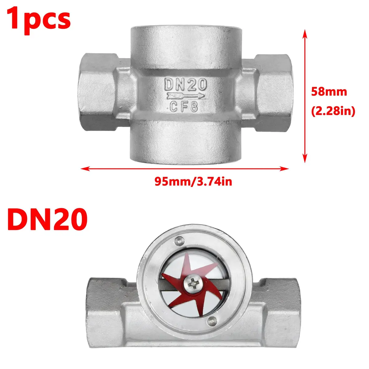 Antrader 3/4" NPT Female Stainless Steel Flow Indicator | Visual Pipeline Monitoring - view 2