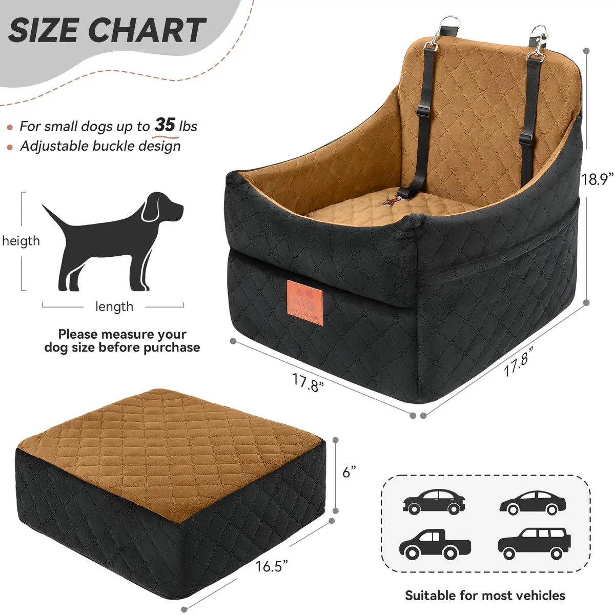 GL GLENSLAVE Dog Car Seat for Small/Medium Dogs | Detachable Washable Pet Booster with Storage - view 3