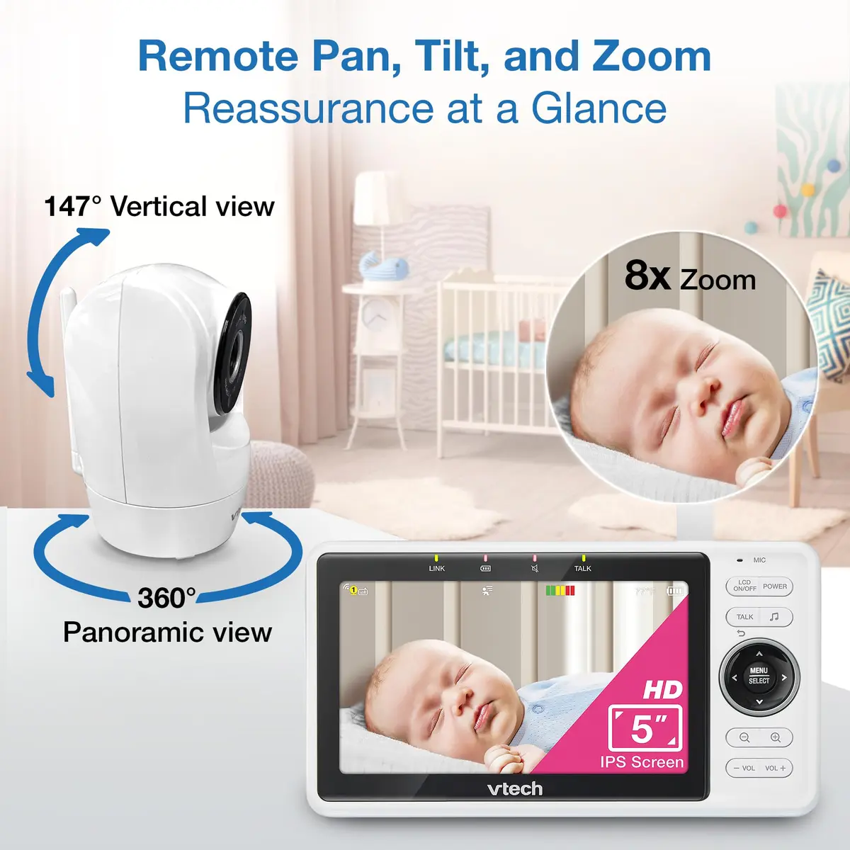 VTech VM901-2 Smart WiFi Baby Monitor with 2 Cameras | 5" HD Split Screen, Pan-Tilt-Zoom, Night Vision - view 6