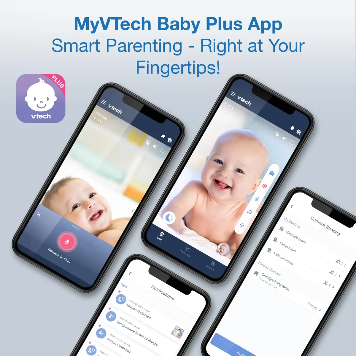 VTech VM901-2 Smart WiFi Baby Monitor with 2 Cameras | 5" HD Split Screen, Pan-Tilt-Zoom, Night Vision - view 4