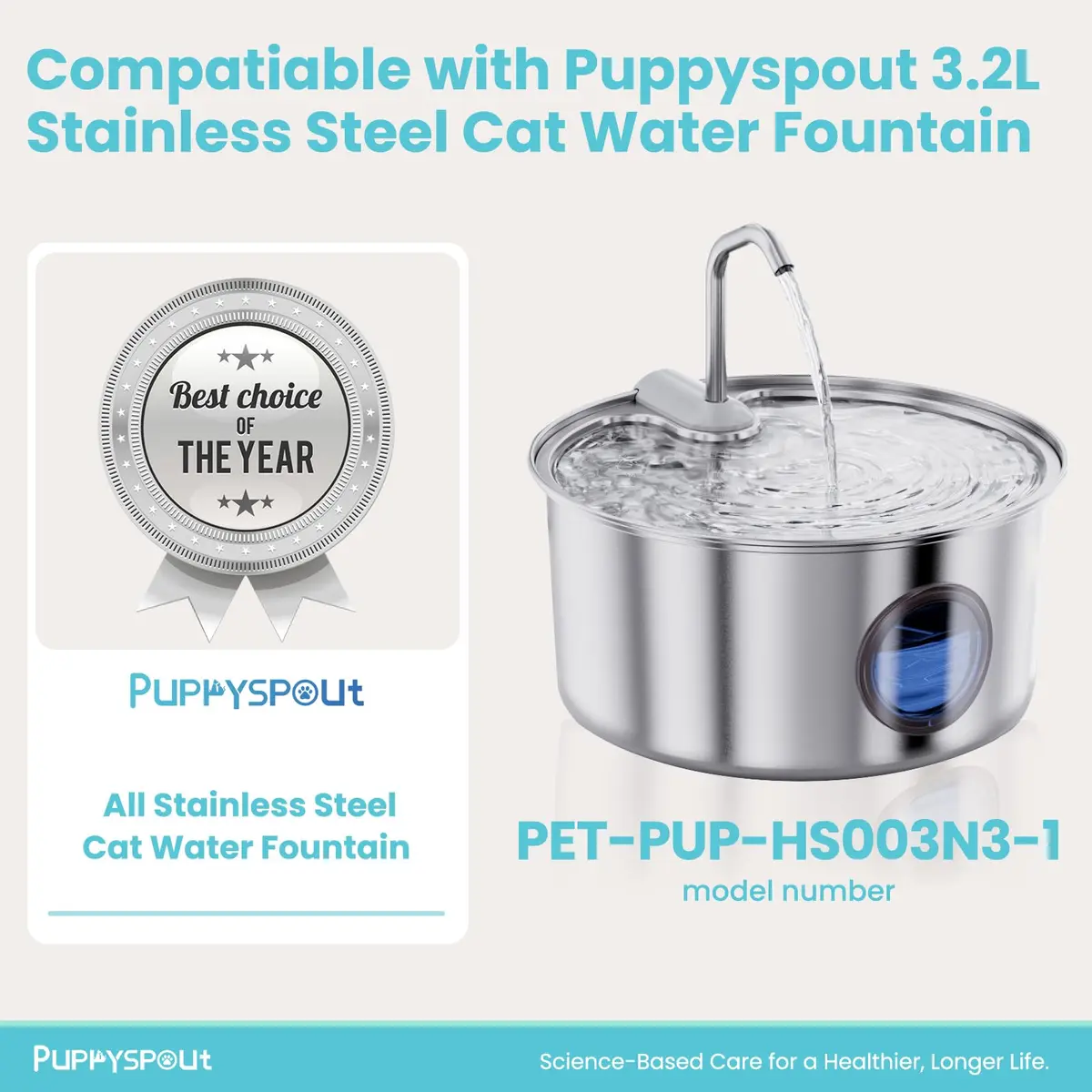 puppyspout Cat Water Fountain Filters for 3.2L (108oz) Fountain | 10 Filters + 2 Sponges, 6-Month Supply - view 2