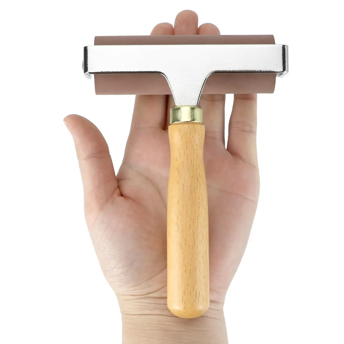 QWORK 4-Inch Soft Rubber Brayer Roller, Brown Solid Ink Roller | Even Pressure Application for Printmaking & Crafts - view 5