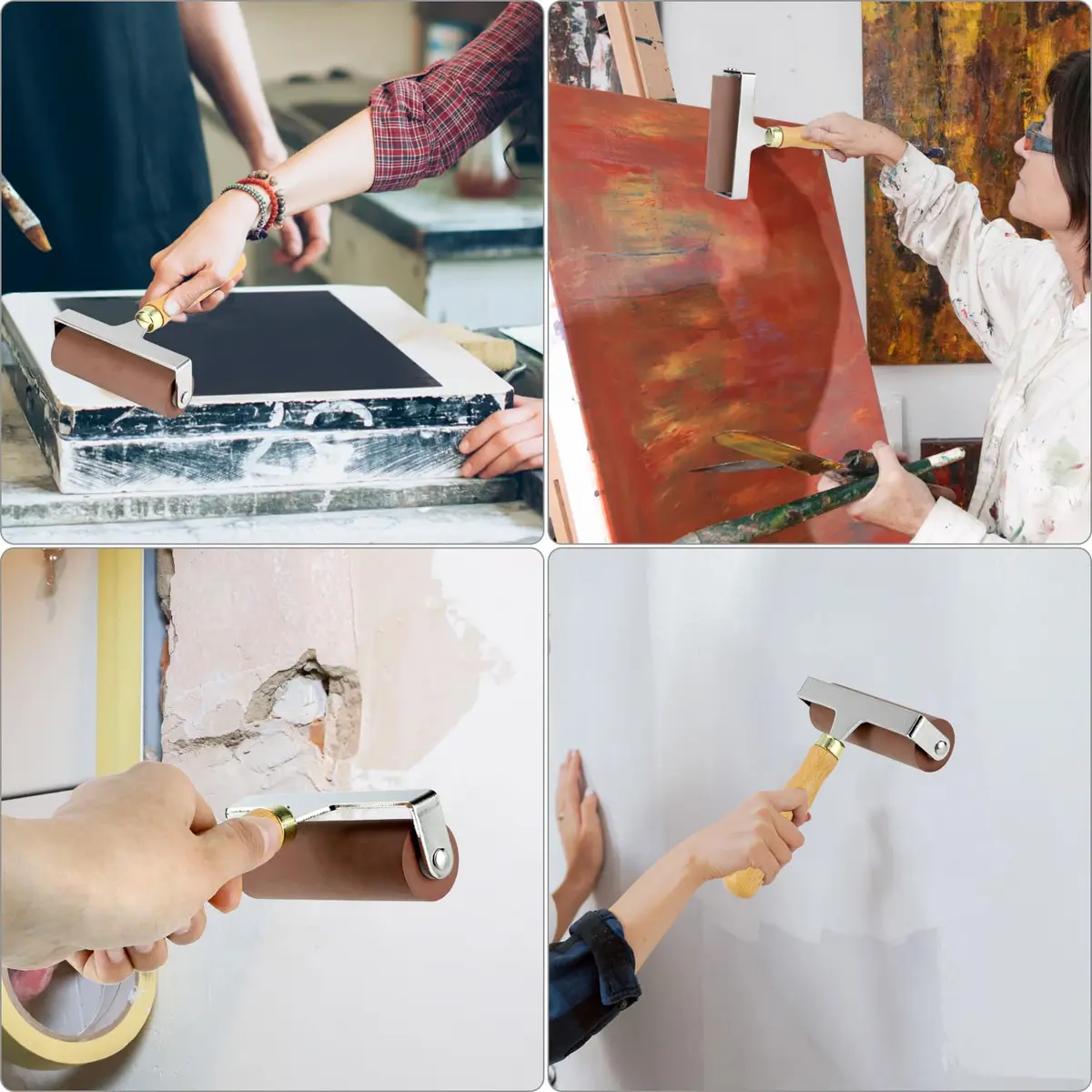 QWORK 4-Inch Soft Rubber Brayer Roller, Brown Solid Ink Roller | Even Pressure Application for Printmaking & Crafts - view 7