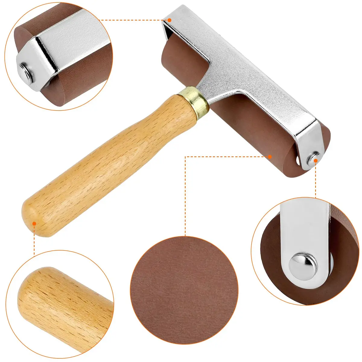 QWORK 4-Inch Soft Rubber Brayer Roller, Brown Solid Ink Roller | Even Pressure Application for Printmaking & Crafts - view 2