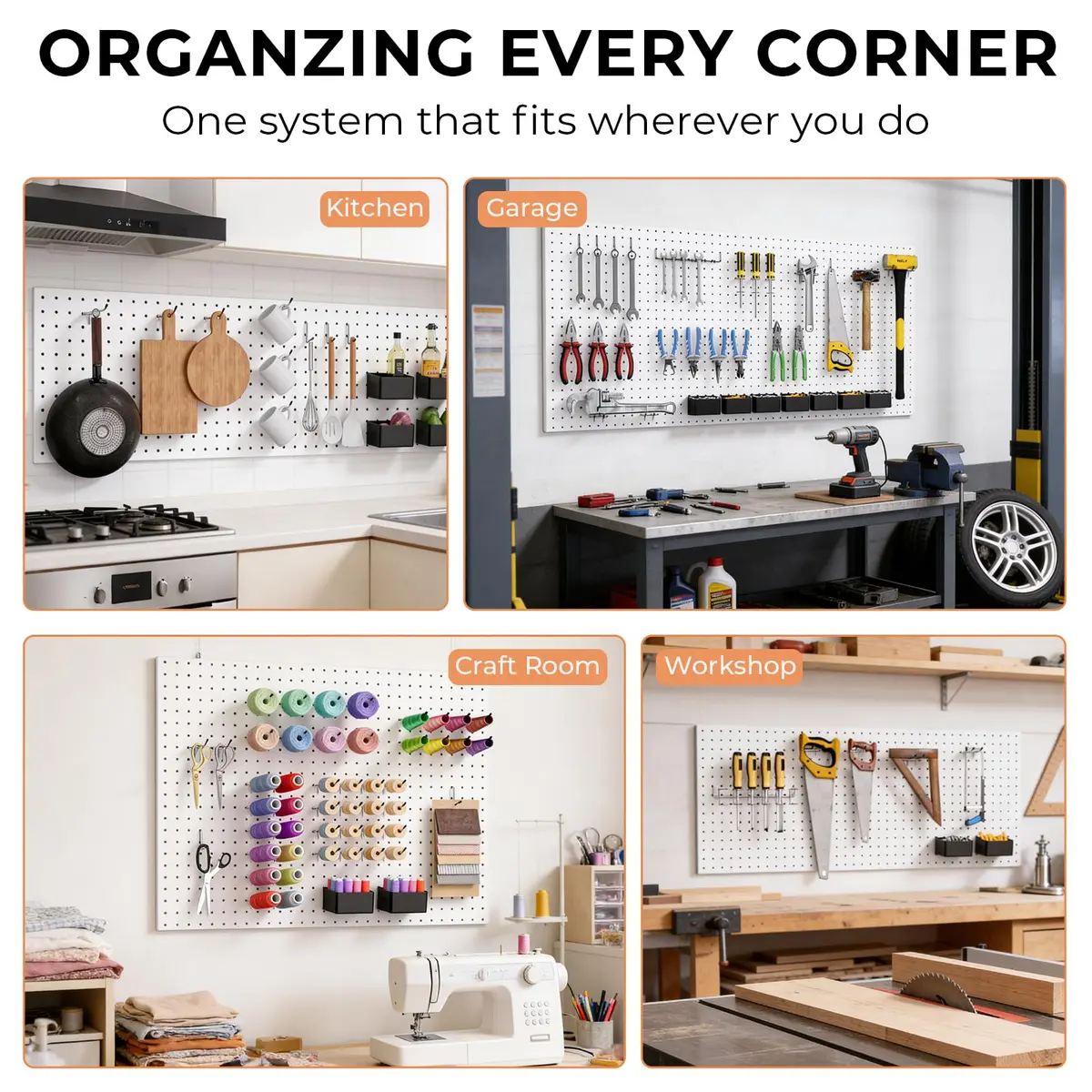 INCLY 120PCS Pegboard Accessories Organizer Kit with Pegboard Hooks & Bins | Heavy Duty Metal & Plastic Set - view 7