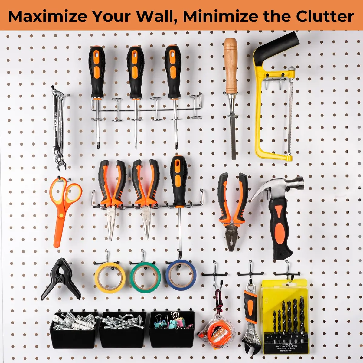 INCLY 120PCS Pegboard Accessories Organizer Kit with Pegboard Hooks & Bins | Heavy Duty Metal & Plastic Set - view 2