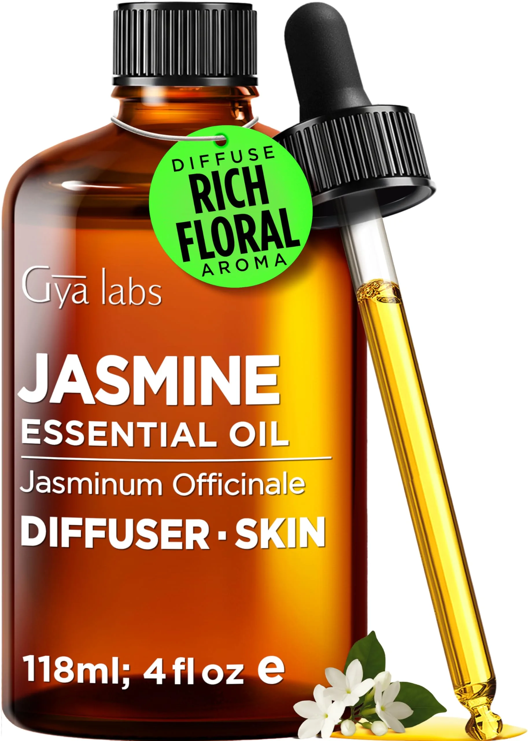 Gya Labs Jasmine Essential Oil for Hair, Skin & Candle Making Scent, 4 Fl Oz | Pure Floral Aroma - main product image