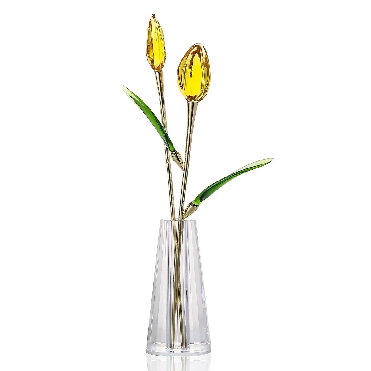 LONGWIN Crystal Tulips Flower Figurine with Vase 10in | Elegant Glass Decor Gift for Women Mom - main product image