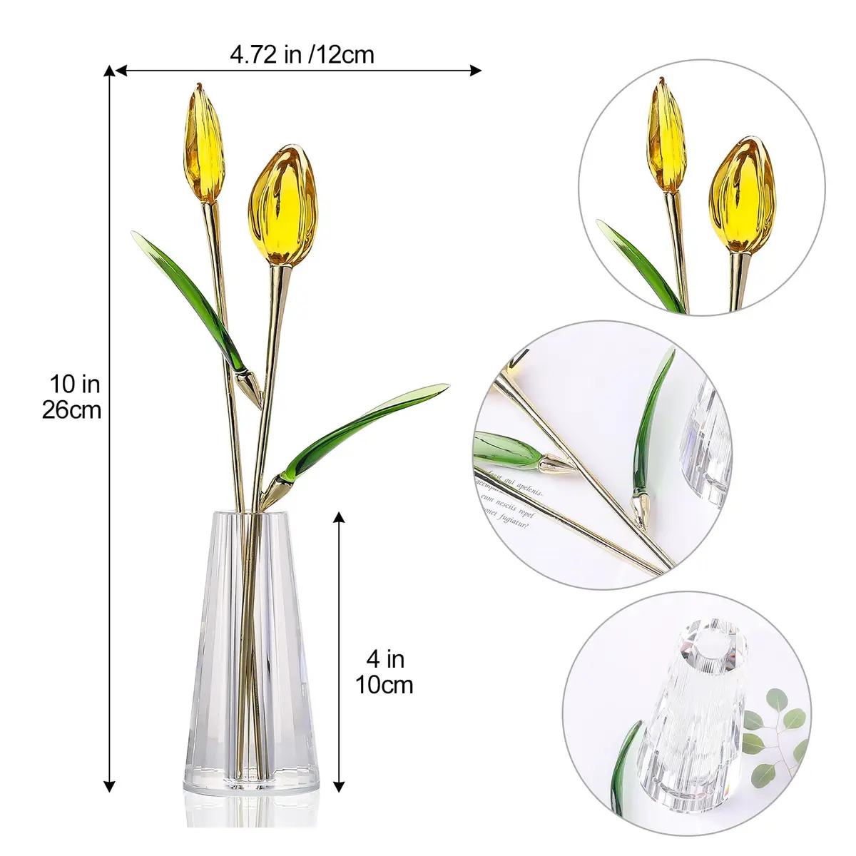 LONGWIN Crystal Tulips Flower Figurine with Vase 10in | Elegant Glass Decor Gift for Women Mom - view 5