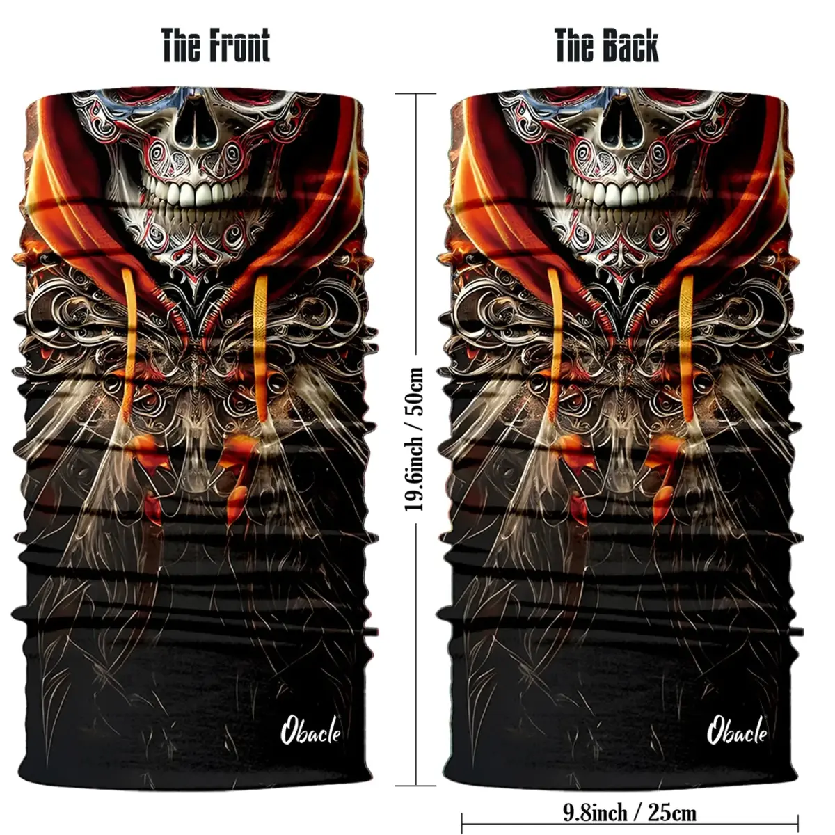 Obacle Skull Gray Face Orange 3D Tube Mask Bandana for Dust, Wind, UV Sun Protection - view 2