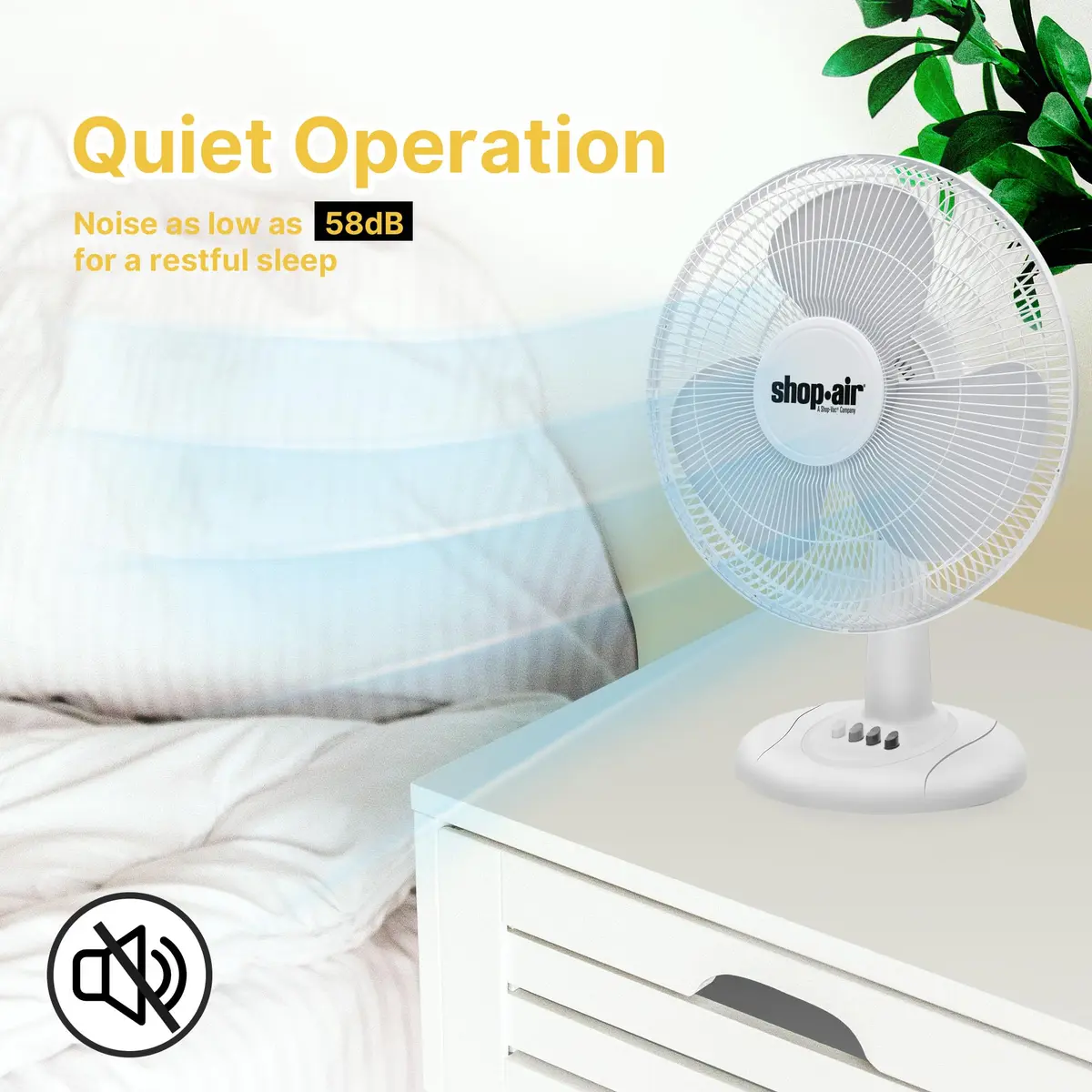 SHOP·AIR 16" Oscillating Table Fan, 3 Speeds, High-Velocity, Quiet & Powerful Air Circulation, 70° Adjustable Head Tilt, Ideal for Home, Bedroom or Office, White | 16 inch, 3-speed oscillating fan - view 4