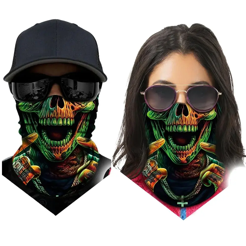 Obacle Skull Face Mask Half - Skull Green Face Open Mouth Design for Men & Women - view 3
