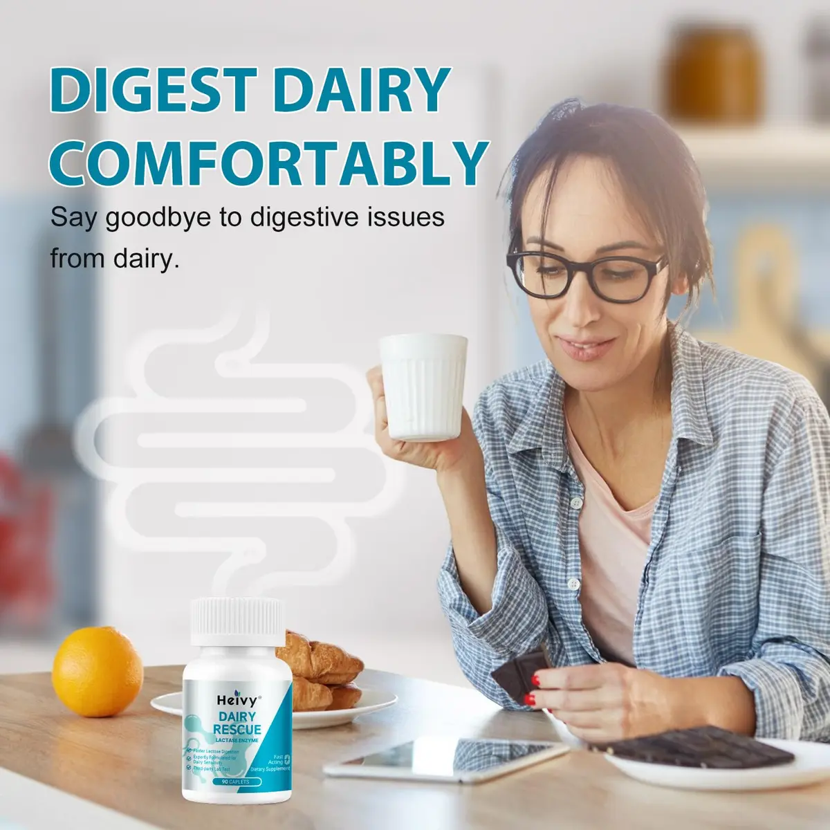 Heivy Lactase Pills 9000 FCC 90 Count | Fast Lactose Digestion Support for Dairy Lovers - view 5