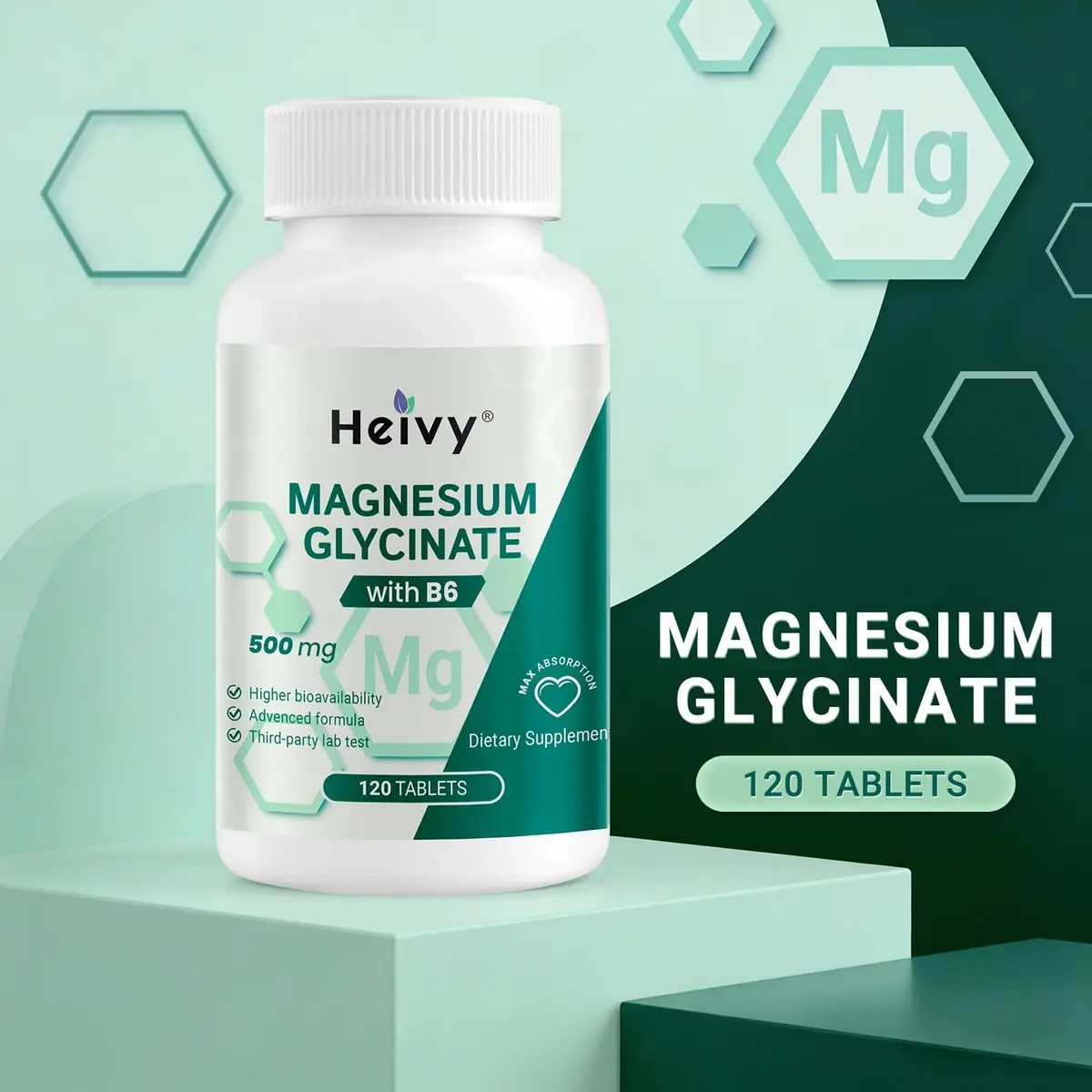 Heivy Magnesium Glycinate 500mg | Supports Deep Sleep & Muscle Relaxation - view 9