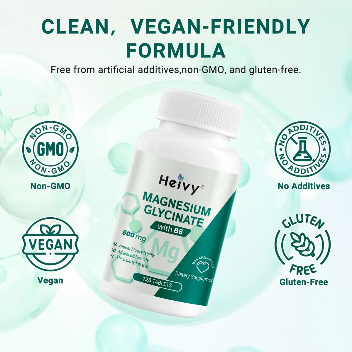 Heivy Magnesium Glycinate 500mg | Supports Deep Sleep & Muscle Relaxation - view 4
